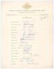 Australian tour of England 1961. Official autograph sheet with printed title and players’ names, fully signed in ink by all seventeen playing members of the touring party, and the Treasurer, Steele. Players’ signatures are Benaud (Captain), Harvey, Booth,