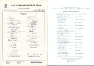 New Zealand tour to Australia 1987/88. Official autograph sheet with printed title and players’ names, fully signed in ink by all seventeen members of the touring party. Players’ signatures are J. Crowe (Captain), Wright, Bracewell, Chatfield, M. Crowe, G