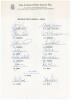 New Zealand 1989/90. Official autograph sheet for the New Zealand tour of Australia 1989/90. Fully signed by all fifteen members of the party in ink. Signatures include Wright, Crowe, Morrison, Bracewell, Cairns, Smith, Sneddon, Greatbatch, Patel etc. Fol