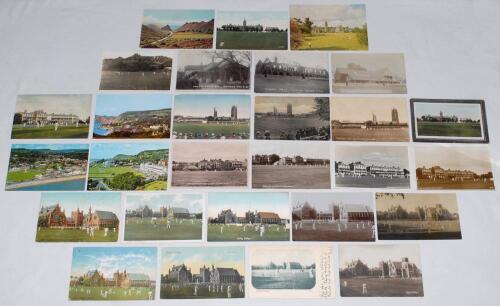 South West and other cricket grounds early 1900s onwards. A good selection of forty seven postcards, mainly mono, some real photographs and colour, depicting cricket grounds from the South West. Grounds include Clifton College Bristol (9 different), Sidmo