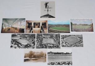 Lord’s Cricket Ground. A selection of ten postcards depicting various scenes at Lord’s. Subjects include mono/sepia real photograph postcards of the pavilion, postmarked c.1918, a match in progress date stamped to verso 1957, and three aerial views c.1950