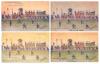 ‘Our Local Express’. Selection of four comic colour cricket postcards showing a slow moving train to backgound with a cricket match in the foreground. Titles are ‘Our Local Express-Chirk to Glyn Ceirog’, ‘- Thaxted to Elsensham (in the future)’, at Cariga