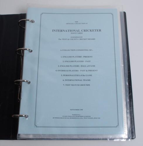 &lsquo;The Official Collection of International Cricketer postcards&rsquo;. Endorsed by the T.C.C.B. / E.C.B. Black album housing 280 postcards published by Stamp Publicity Ltd. Good/very good condition