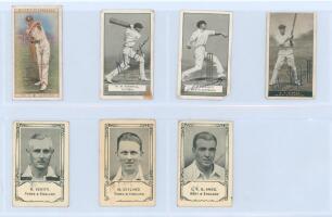 ‘Bodyline’. Seven original cigarette cards of players who took part in the 1932/33 Ashes series, each signed by the featured player. Series/ players are Gallaher Ltd. ‘Famous Cricketers’ 1926, no. 84 Clarrie Grimmett and no. 95 William Woodfull. Ogden’s L