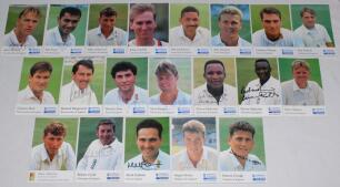 England signed Cornhill Insurance Test Series Cards. Forty cards, each signed by the featured player. Cards are Series ‘E’, 1 card of Atherton. Series ‘G’, 13 cards of Croft, Ealham, Fraser, Gough, Hick, Illingworth, Irani, Knight, Malcolm (2 different), 