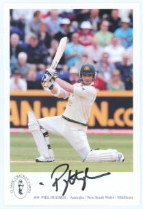 Phil Hughes. New South Wales, South Australia & Australia. Classic Cricket Cards ‘International Cricketers’ series no. 408, signed by Hughes to the front. Very good condition.