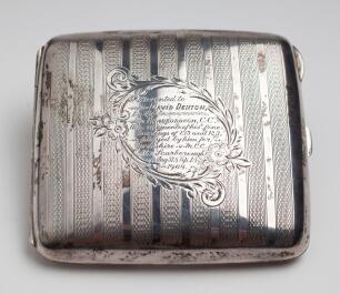 David Denton. Yorkshire & England 1894-1920. Attractive silver hallmarked cigarette case presented to Denton in the 1908 cricket season to commemorate him scoring two consecutive centuries for Yorkshire against M.C.C. at Scarborough in August and Septembe