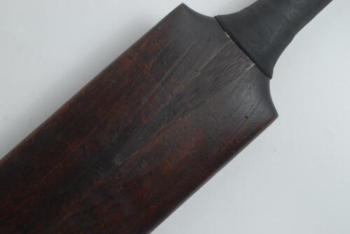 A John Fensom split cane handled bat of 1877. Impressed to the front shoulders and on the front and back of the splice are the names ‘J. Fensom’, repeated to the top of the central cane of the handle. On the back is a silver shield engraved ‘Presented to 