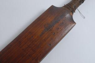 Jack Brown’s century bat (117 v. New South Wales) 1894. A ‘Crawford The Exceller Patent’ bat by H.C. Crawford of Plumstead, Kent. Impressed ‘Crawford The Exceller Patent’ to face over splice, ‘J. Wisden and Co London’ to both shoulders, and ‘Crawford’ to 