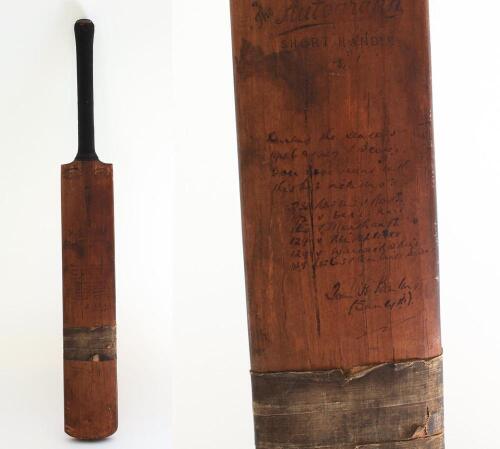 Tom Barling Six Centuries bat&rsquo;. Gunn & Moore &lsquo;Autograph&rsquo; bat used by Barling in the 1946 and 1947 seasons playing for Surrey. Inscribed to the bat face in ink &lsquo;During the seasons 1946 and 1947 I scored over 2000 runs with this bat including 233 not out v