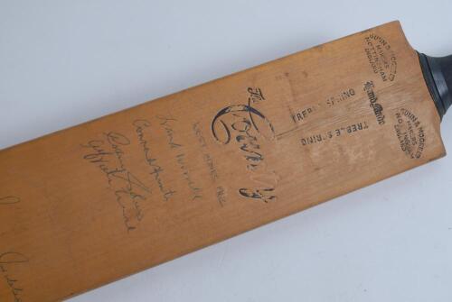 West Indies 1963. Gunn & Moore ‘County’ cricket bat signed to face by the West Indies team. Sadly, some of the original signatures have faded and there are only eleven legible signatures remaining being Worrell, Hunte, Sobers, Valentine, Gibbs, Butcher, S