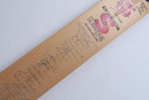 England v Australia 1975. Stuart Surridge ‘Ken Barrington Autograph’ cricket bat signed to the face by sixteen of the Australian and eleven members of the England teams. Signatures include I. Chappell, G. Chappell, Mallett, Laird, Gilmour, Pascoe, Marsh,