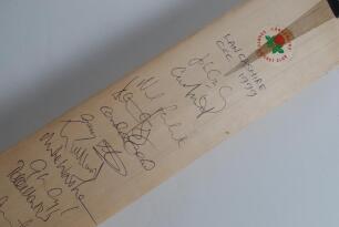 Lancashire C.C.C. 1999. Full size cricket bat signed to face by twenty members of the Lancashire playing staff. Signatures include Crawley, Atherton, Fairbrother, Watkinson, Muralitharan, Hegg, Martin, Schofield, Yates, Ridgway, Flintoff etc. Good conditi