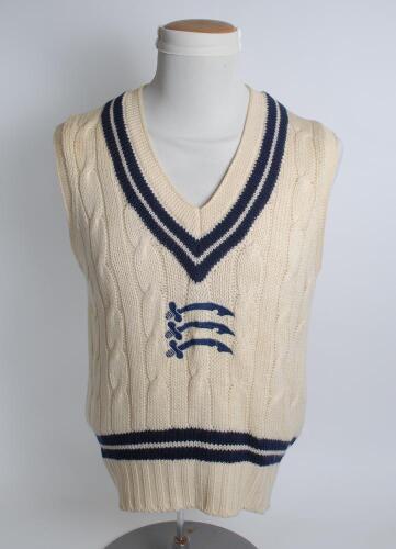 Clive Thornton Radley. Middlesex & England 1962-1990. Middlesex white 1st XI sleeveless sweater, by Jack Hobbs, worn by Radley during his playing career with trimming to collar and waist in club colours, Middlesex emblem to the centre of chest. Size 42”. 