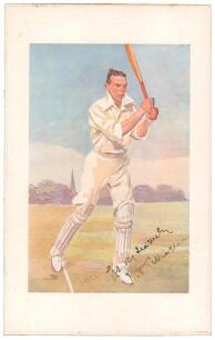 Reverend Frank Hay Gillingham. Essex 1903-1928. Signed Vanity Fair colour chromolithograph of Gillingham. ‘Cricketing Christianity’. 15th August 1906 by SPY. Nice bold signature of Gillingham with date ‘1906’ in black ink to lower corner of the image. The