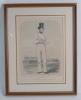 William Hillyer. Kent & All England 1835-1853. ‘Hillyer’. Sketches at Lord’s No 3. Large original sepia lithograph of Hillyer in cricket attire holding a cricket ball, wearing a top hat with large house and other cricketers to the background. Published by