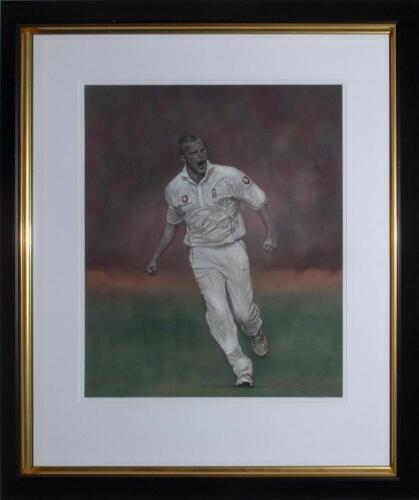 The Ashes. England v Australia 2005. Set of eleven excellent original pastels by the renowned British sporting artist, Stephen Doig, of individual members of the England Ashes winning team of 2005. Each player is beautifully depicted in an iconic action p