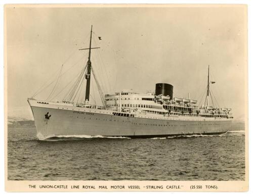 M.C.C. tour to Australia 1946/47. Official Union-Castle Line R.M.V. ‘Stirling Castle’ photograph of the ship that took the M.C.C. to Australia for the 1946/47 tour. Signed to the verso in ink by all seventeen playing members of the touring party. Signatur