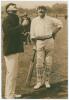 Lord Dalmeny (Surrey) and Lord Hawke (Yorkshire) c1905/1907. Original sepia press photograph of Dalmeny tossing for innings with Hawke looking on padded up ready to bat. Signed by both players to the photograph. 4.75”x7”. Slight fading to the signatures, 