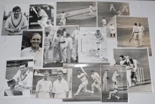 Test and County cricketers late 1940s-1960s. A good selection of forty three original mono press photographs including the odd copy and restrike photograph including player portraits, match action, team and tour photographs etc. Includes two signed photog