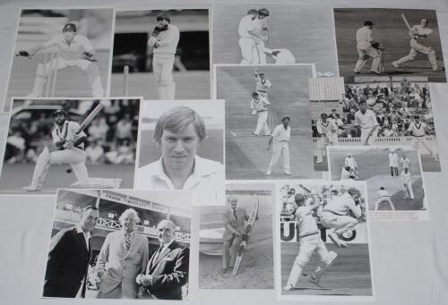 Test and County cricket 1970s-1980s. A good selection of forty five original mono press photographs of player portraits, match action, team photographs etc. Includes two signed photographs, one by Godfrey Evans holding a water ski in later years, the othe