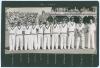 West Indies tour to England 1950. Original mono photograph of the West Indies team lined up in one row at Scarborough for the match v H.D.G. Leveson-Gower’s XI, 9th- 12th September 1950. Large crowds are seen in the grandstand and pavilion in the backgrou