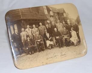 Australia tour to England 1930. Contemporary sepia copy of the original signed photograph of the Australian team visiting Lord and Lady Forster at their home during the tour match v Hampshire at Southampton, 31st May- 2nd June 1930. Unusually, the photogr