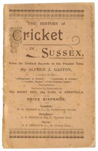 ‘The History of Cricket in Sussex from the Earliest Records to the Present Time’. Alfred J. Gaston. London 1898. Original decorative paper wrappers. Padwick 2704. Minor foxing and some wear to wrapper extremities otherwise in good condition. Scare