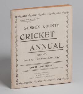 ‘Sussex Cricket Annual for 1907’. Seventh issue of the Annual in original beige paper wrappers, edited by A.D. Taylor, ‘Willow Wielder’. Printed by W.E. Nash of Brighton. Good/very good condition. Rare