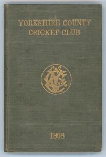 Yorkshire C.C.C. annual 1898. 6th annual issue. 146pp plus fourteen ‘notes’ pages as issued. Edited by J.B. Wolstinholm. J. Robertshaw, Sheffield, printer. Original green/ grey boards, titles to front board and spine paper with Yorkshire emblem to centre,