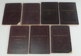 Surrey C.C.C. Handbook 1910 to 1914, 1915-1920 and 1921. Original brown boards with gilt titles to front board. Some wear to boards and spines, the 1912 edition with breaking to spine, boards becoming detached otherwise in good+ condition. Seven books in 