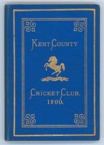 Kent County Cricket Club Annual 1900. Hardback &lsquo;blue book&rsquo;. Original decorative boards. Gilt titles and to all page edges with gilt Kent emblem to centre. Printed by Cross & Jackman, &lsquo;The Canterbury Press&rsquo; 1900. Minor age toning to boards and spine otherw