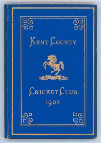 Kent County Cricket Club Annual 1904. Hardback &lsquo;blue book&rsquo;. Original decorative boards. Gilt titles and to all page edges with gilt Kent emblem to centre. Printed by the Kentish Express (Igglesdon & Co) of Ashford 1904. Some minor fading to spine paper ot