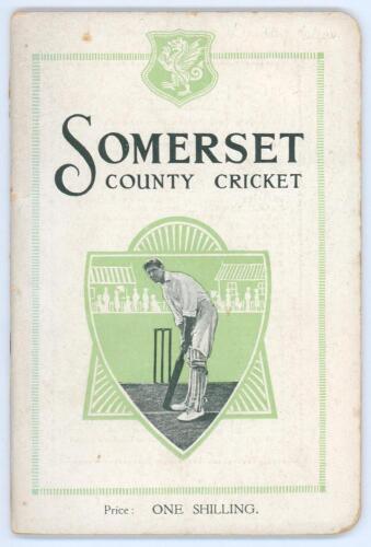 ‘Somerset County Cricket’. F.S. Ashley-Cooper. George W. May, London 1924. Original decorative paper wrappers. Padwick 2553. Minor wear and ageing to cover, rusting to staples otherwise in very good condition.