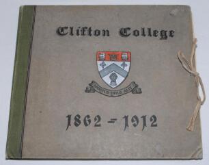 ‘Clifton College 1862-1912’. A portfolio of thirty one pages comprising forty three original sepia photographic plates of events and personalities in the history of the College with scenes of the college buildings, masters and sports including cricket and