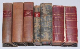 James Lillywhite’s Cricketers’ Annual 1878-1900. Complete full run of the ‘Red Lillywhite’ Annual for the period, edited by Charles W. Alcock, comprising eight individual issues in original red cloth, and seven bound volumes of multiple issues in quarter