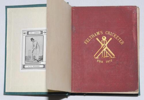 &lsquo;Feltham&rsquo;s Cricketer for 1877&rsquo; and &lsquo;... for 1878&rsquo;. First and second (only) years of issue. Edited by George H. West. London 1877 & 1878. The two issues bound together as one volume in green cloth boards, gilt title to spine. Original red stiffened card wr