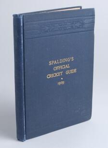 ‘Spalding’s Official Cricket Guide for 1909. Fourth year of publication. Compiled and edited by Jerome Flannery, New York 1909. Original publisher’s blue cloth with gilt title to front cover. Very good condition