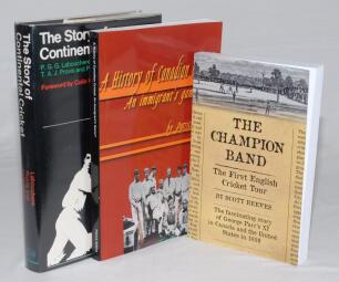 North American and European cricket. Two softback titles on cricket in North America. ‘The Champion Band. The First English Cricket Tour [Parr in Canada & U.S.A. 1859]’, Scott Reeves, Sheffield 2014. Signed by Reeves. ‘A History of Canadian Cricket: An im