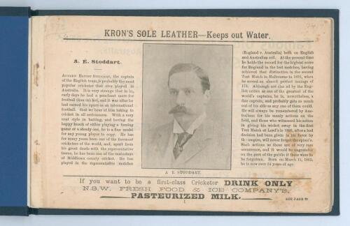 ‘England versus Combined Australia. Illustrated official souvenir, Sydney, 1897. Landscape format booklet published immediately prior to the first Test in Sydney, containing biographies and pen pictures of the thirteen members of Stoddart’s touring party,