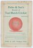 Triangular Test Tournament 1912. ‘Duke & Son’s Record of Test Match Cricket’. F.S. Ashley-Cooper. Penshurst 1912. 24pp booklet with original decorative paper wrappers, produced in the lead-up to the Triangular Test Tournament between England, Australia an