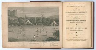 ‘Lambert’s Cricketer’s Guide or Instructions and Rules, for playing the Noble Game of Cricket...’. William Lambert. Sussex Press, Lewes. First Edition second issue 1816. Printed and published by J. Baxter. ‘Illustrated by an Elegant Copper-Plate Engraving