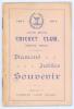 ‘1851-1911. South Devon Cricket Club, Newton Abbott’. Illustrated by Charles Lane Vicary. Newton Abbott 1911. Diamond jubilee souvenir booklet. 36pp with original decorative paper wrappers. Padwick 1858. Cricket Society stamp to inside front cover. Rustin