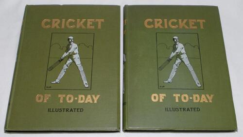 ‘Cricket of To-day and Yesterday’, Volumes I & II, Percy Cross Standing, London 1902. Original decorative green cloth covers with gilt titles and batsman illustrations to covers and spines. Wonderful condition with nice bright gilts. Qty 2.