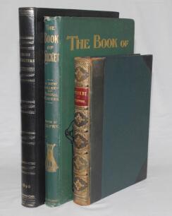 Large format books. ‘Cricket of To-day and Yesterday’, Volume I, Percy Cross Standing, London 1902. Nicely bound in quarter leather, the spine with raised bands and ornate gilt decoration and gilt title label, red speckled page edges. Minor wear to board 