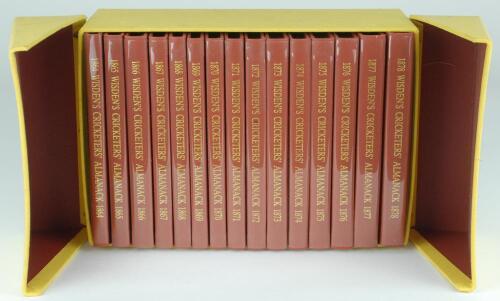 Wisden Cricketers’ Almanack 1864-1878. Fifteen facsimile editions published by John Wisden & Co Ltd, London 1991. Limited edition 995/1000. Brown hard board covers with gilt lettering to covers and spine. In original yellow presentation box. Some wear and