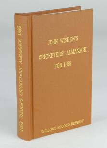 Wisden Cricketers’ Almanack 1888. Willows ‘second’ softback reprint (2005) in light brown hardback covers with gilt lettering. Limited edition 109/250. Good/very good condition