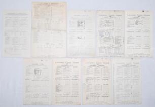 Lancashire C.C.C. 1902-1938. Nine original scorecards for ‘home’ County and representative matches. The scorecards with printed and/ or handwritten scores unless stated. Lancashire County matches are v. Middlesex, Aigburth 21st- 23rd July 1902, complete p