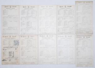 Middlesex C.C.C. 1902-1914. Ten original pre- WWI scorecards for ‘home’ County matches played at Lord’s. Matches are v. Sussex 1902, 1904 (complete scores, ex C.P. Foley collection, laid to trimmed card), 1907 (complete scores), v. Yorkshire 1911, 1912, v