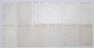 Hampshire C.C.C. 1906-1914. Twelve original pre- WWI scorecards for ‘home’ matches played by Hampshire at Southampton unless stated, all with incomplete and/ or handwritten scores. Matches are v. Derbyshire 4th- 6th June 1906, v. Worcestershire, Bournemou